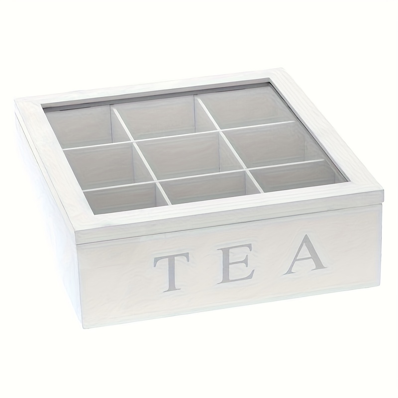 9 Cells Wooden Storage Box With Lid For Tea Bag Jewelry Coffee Retro