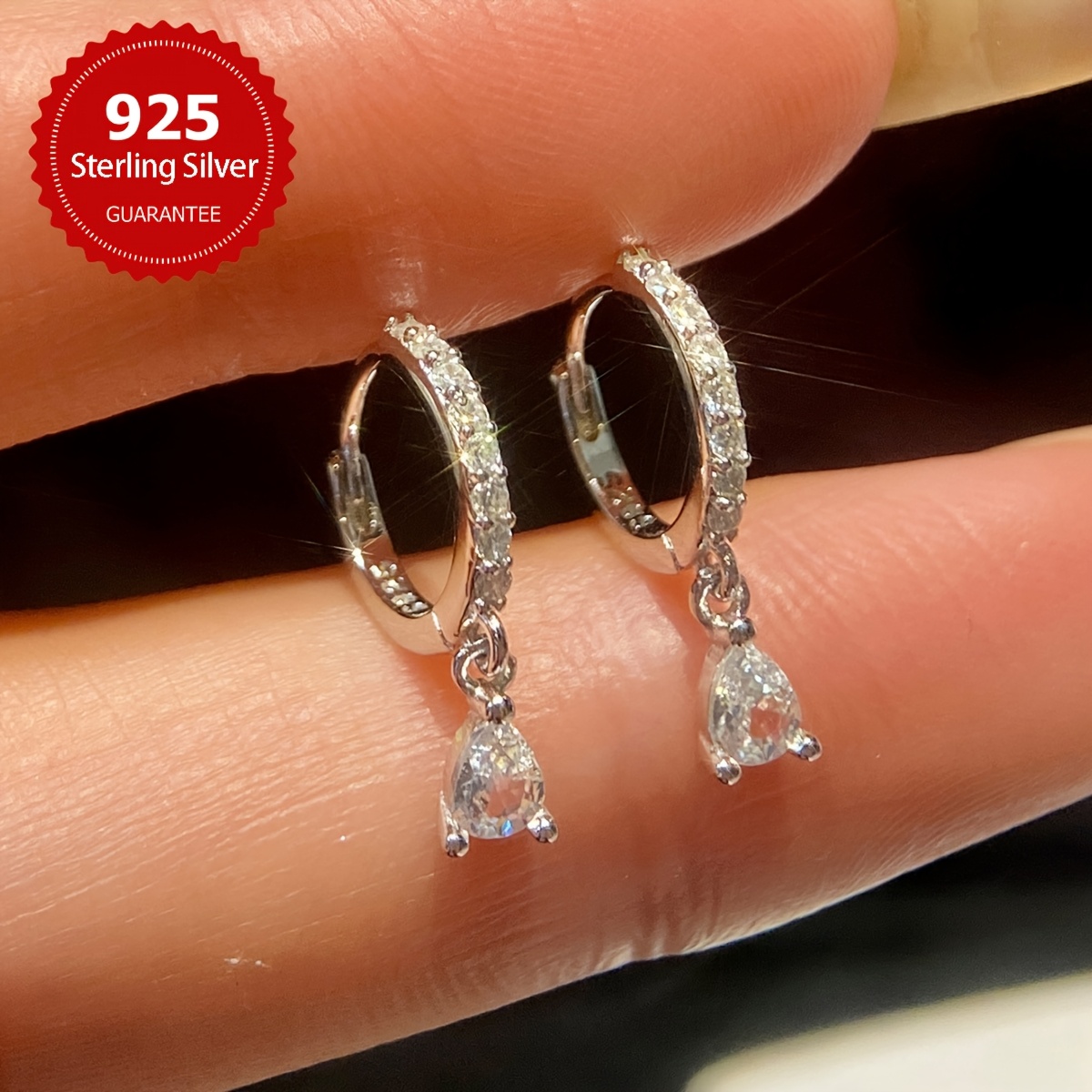 925 Sterling Silver Drop Earrings with Sparkling Cubic Zirconia