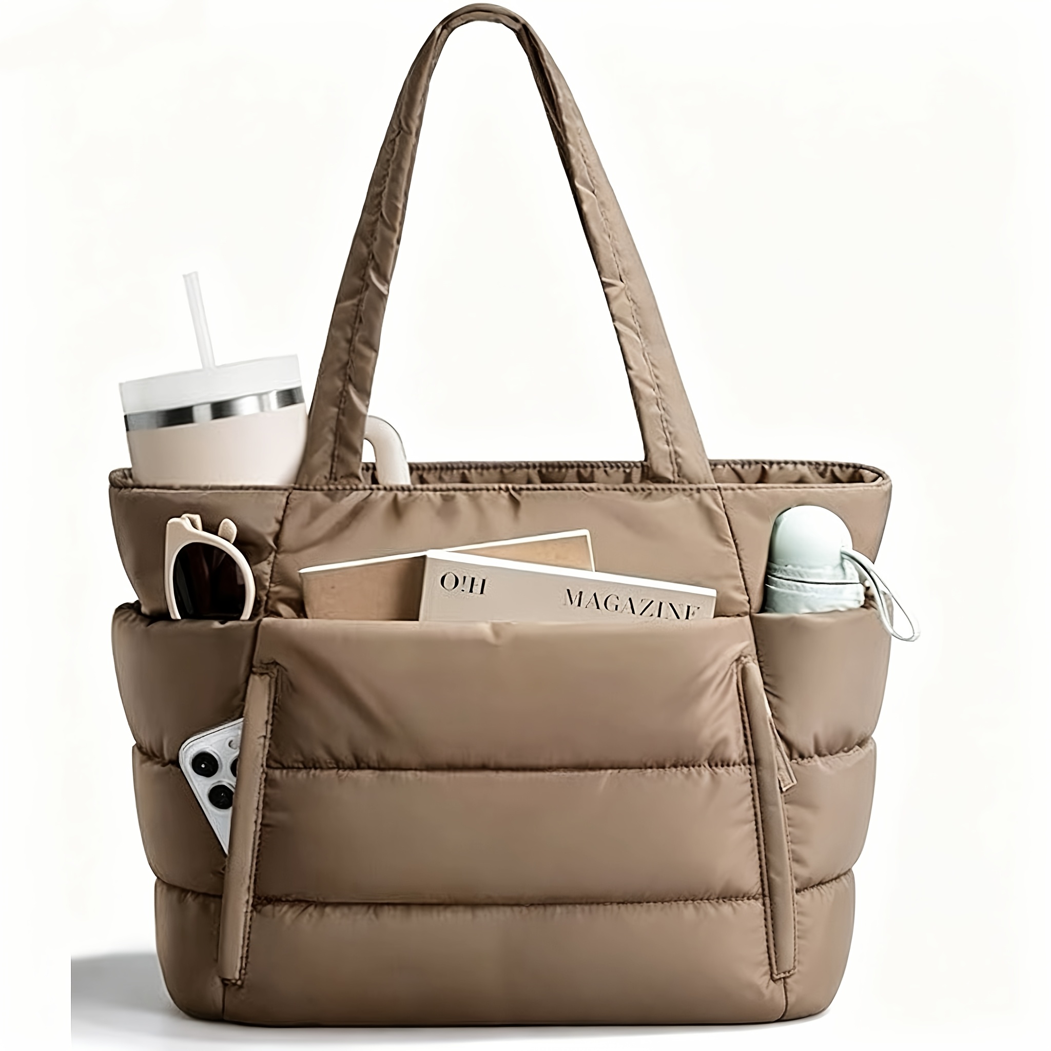 Image of Women's Tote Bag, Lightweight Puffy Tote Bag With Compartments Shoulder Bag Handbag For Travel, Work, Gym | Lightweight, Puffy, Quilted, For Travel