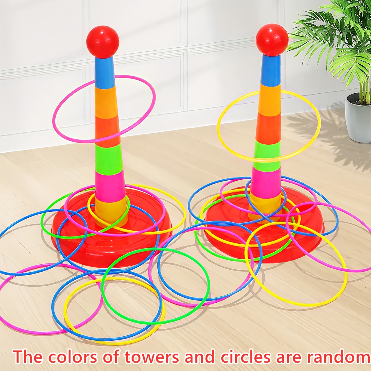 Colorful Rainbow Ring Toss Game for Kids - Interactive Indoor/Outdoor Toy with Vibrant Multicolor Rings, Perfect for Parties, Competitions, and Educational Play, Ideal Halloween/Christmas Gift, Educational Playset|Vibrant Playset|Durable PP Material, Ring Toss Game
