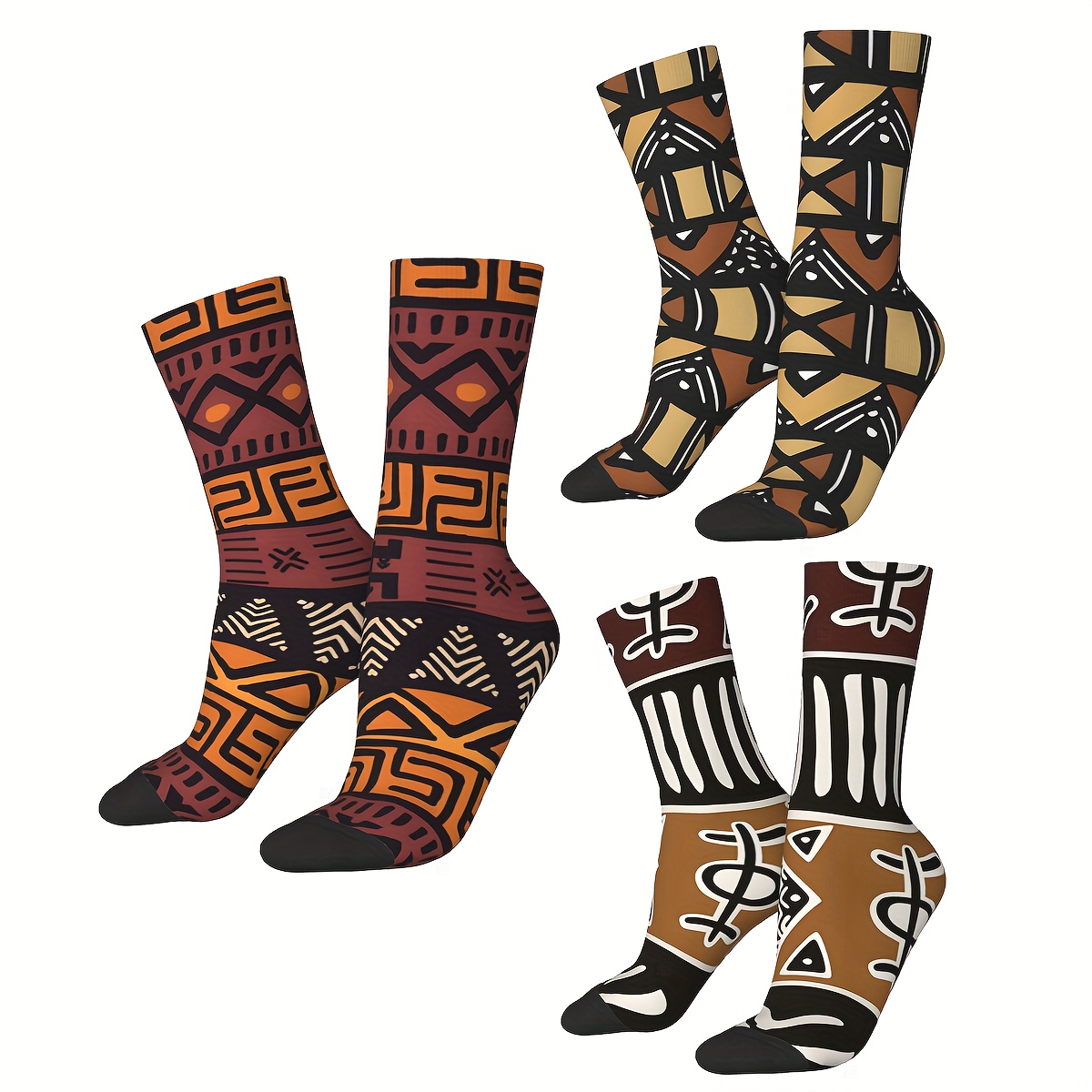 

African Tribal Pattern Men's Socks, Round Neck Socks, Breathable, Comfortable, Suitable For All