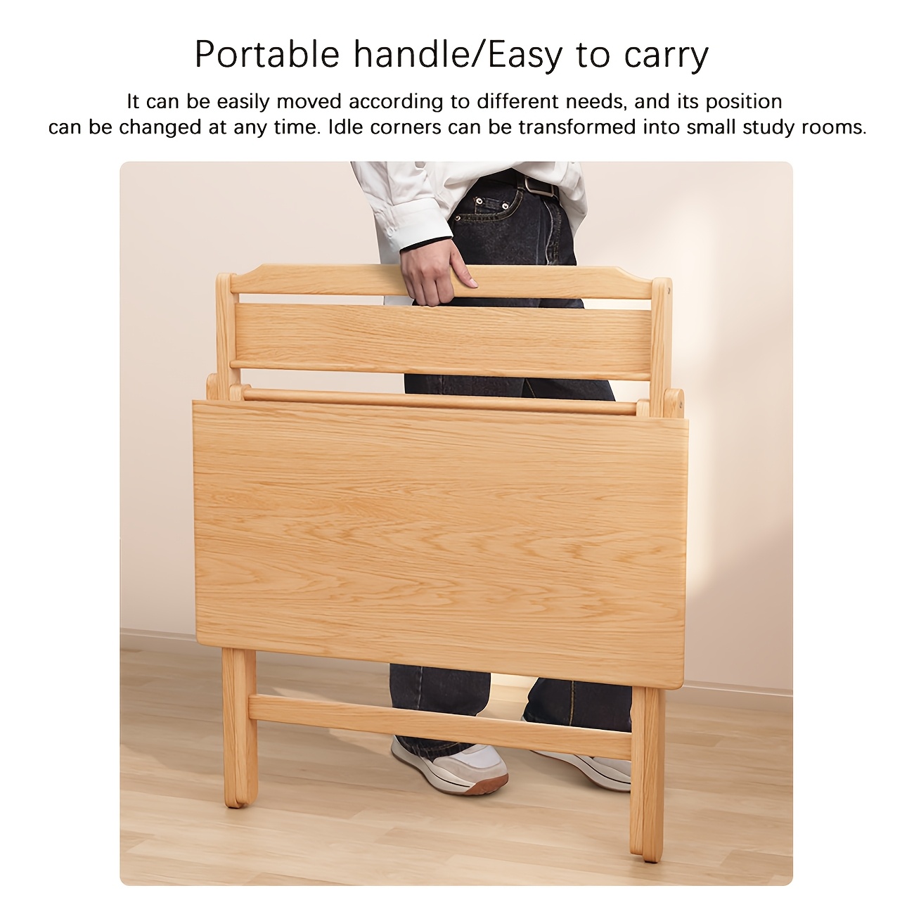 Foldable Solid Wood Computer Desk Suitable for Home, Small Space Desk with Bedside Writing Table, Foldable Study Desk for Dorm, Apartment, Bedside Writing Table, Wood, Compact Foldable Furniture for & Students