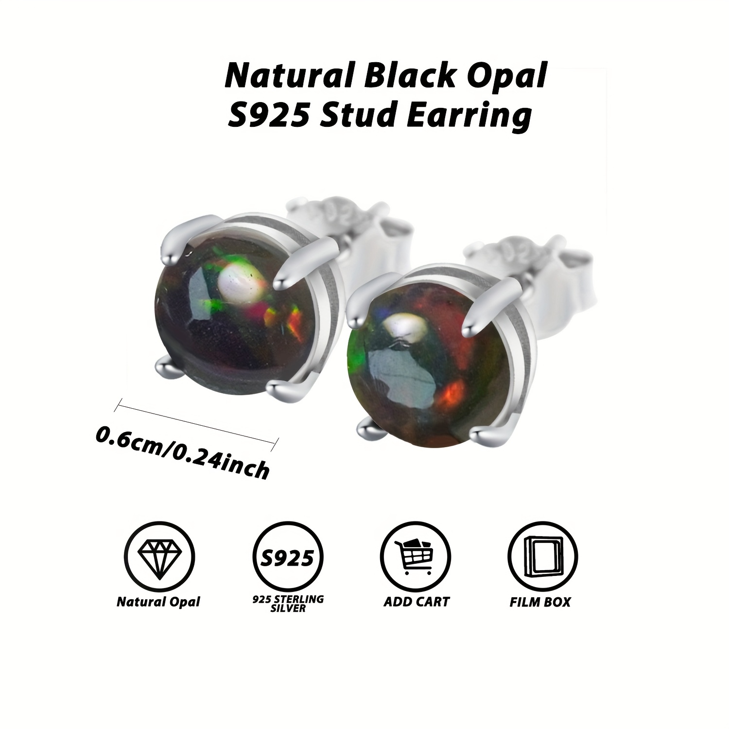natural   s925 silver earrings 4 prong inlay 0 24 inch natural   october birthstone   everyday accessories Product details 4