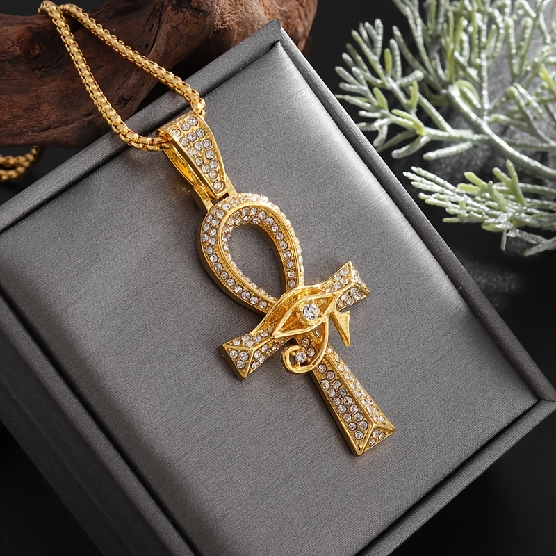 Image of 1pc Exquisite Vintage Eye Of Horus Cross Pendant Necklace For Men And Women, Fashionable Hip-hop Trend Jewelry Gift