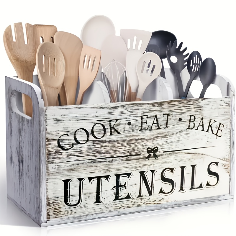 TEMU Extra-large Black Wooden Cutlery Storage Box, Perfect For A Farmhouse- Design. Used To Store Cutlery And Scrapers, Serving As Tray And Wooden