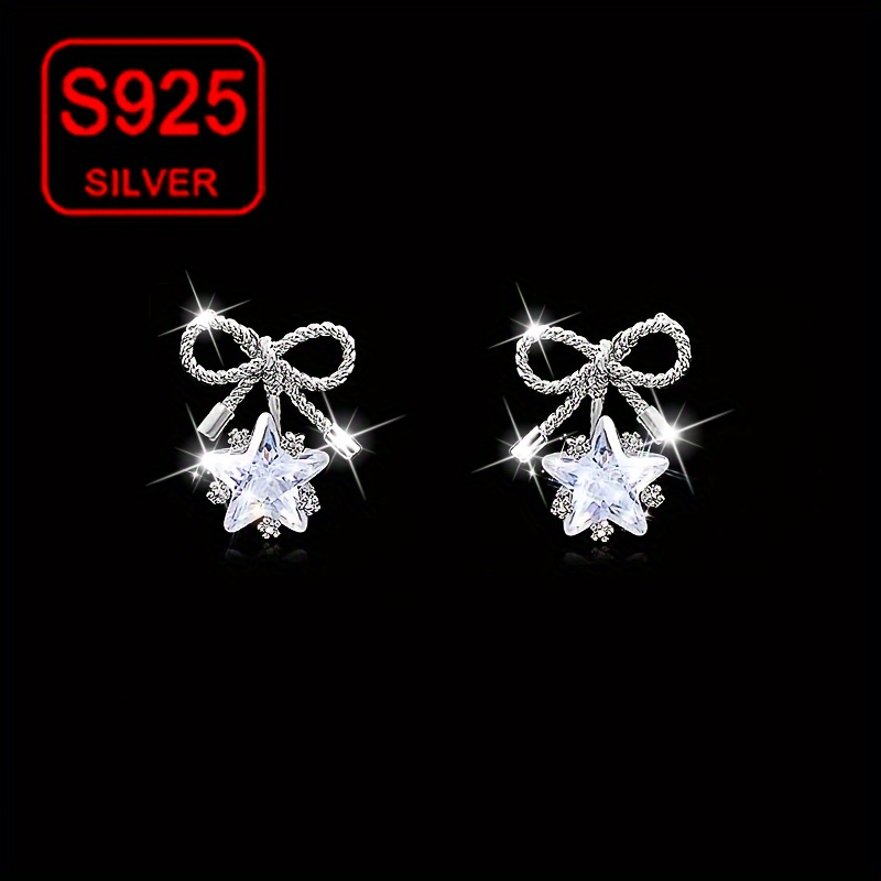 

Elegant 925 Sterling Silver Bowknot Earrings With Synthetic Zirconia, Hypoallergenic Fashion Jewelry For Women, , Celebrations, Christmas, Gift - All Compatible