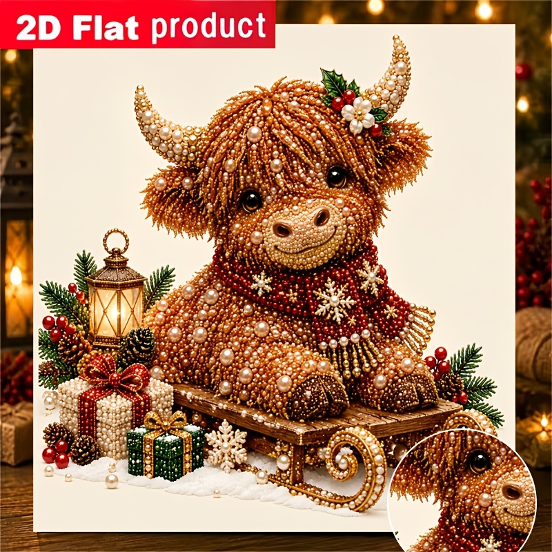 TEMU Nouveau kit de peinture diamant DIY coloré avec perles - Traîneau de de Noël avec décoration de cadeau, convient aux débutants, idéal pour la