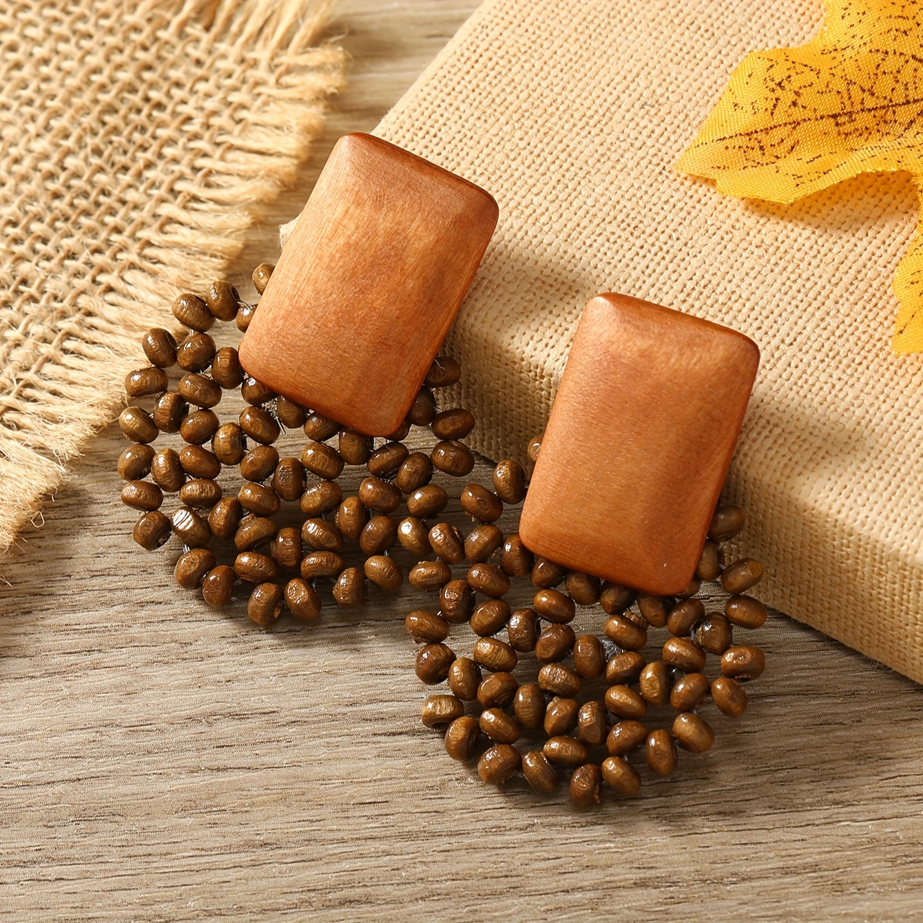 

-chic Handcrafted Wooden Bead Dangle Earrings - Vintage Round Design, Stainless Steel Posts, Perfect Gift For Her