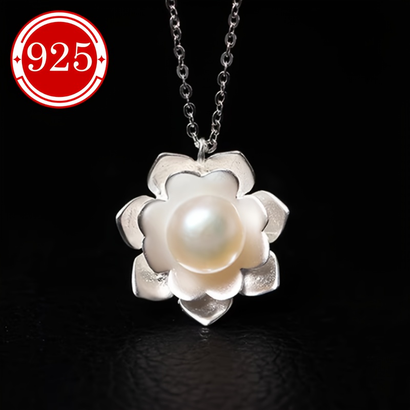 925 Silver Freshwater Pearl Flower Pendant Necklace