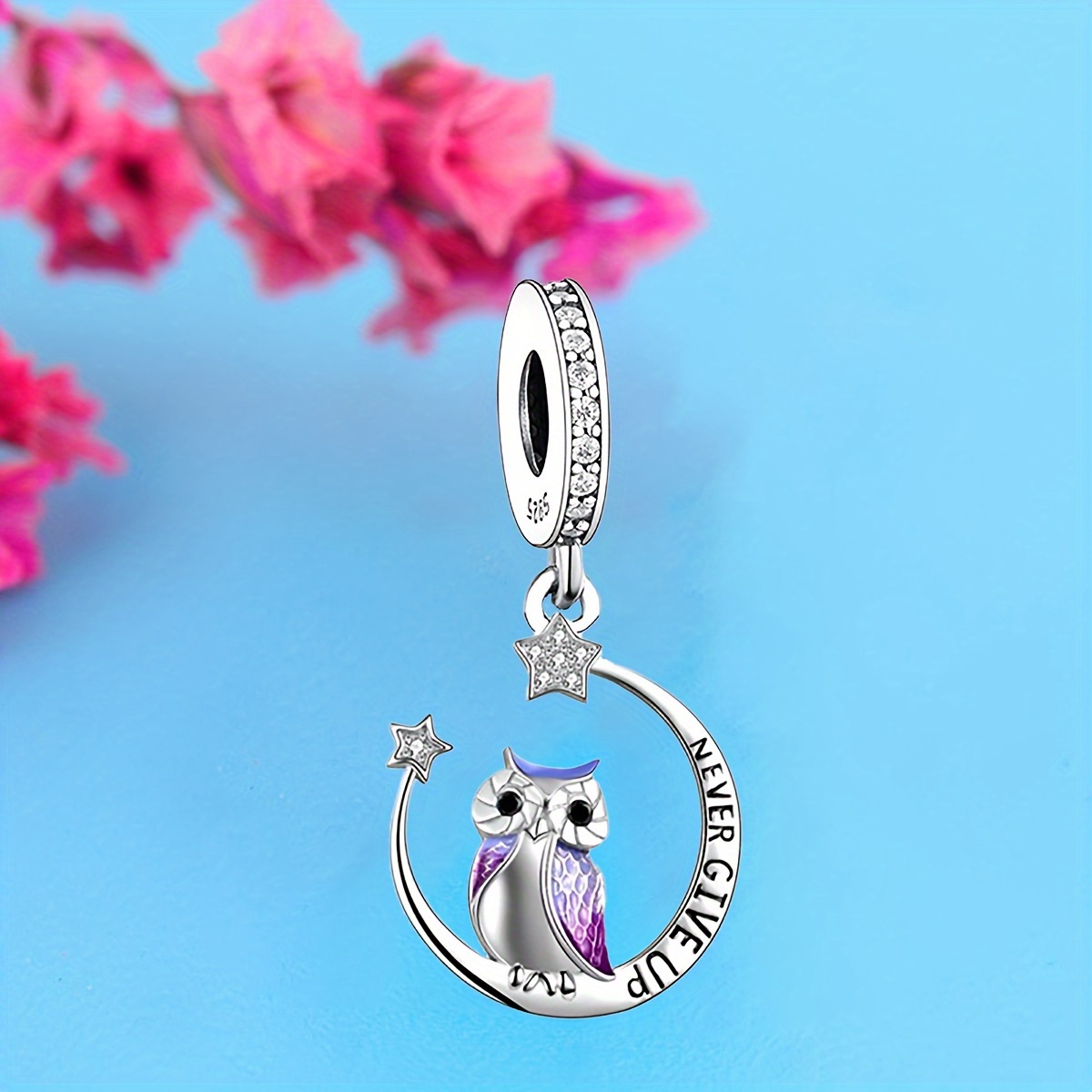Image of 1pc 925 Sterling Owl Never Give Bracelet Or Necklace Charm Beads Diy Making Jewelry Accessories (1.5g)