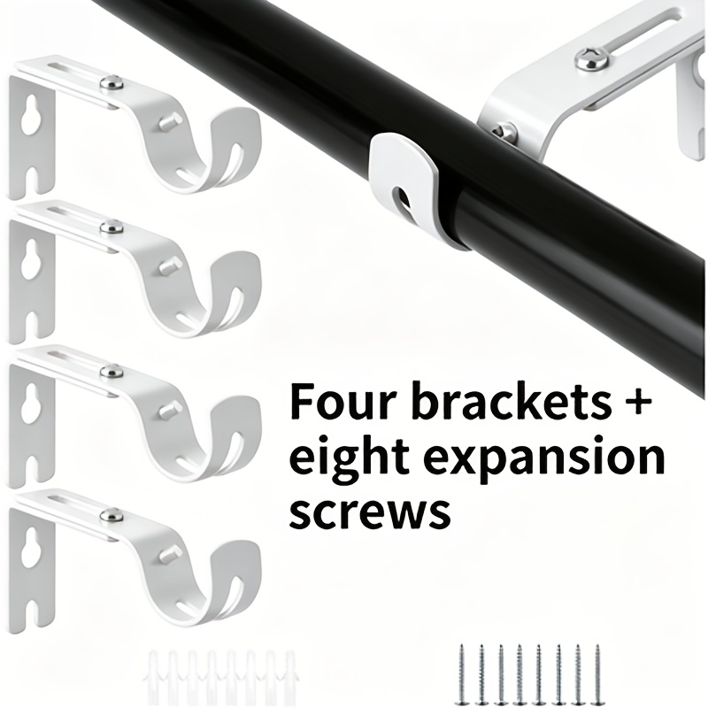 TEMU 4pcs Set (4 Curtain Rod Brackets + 8 Expansion Screws) For 25mm Rods; Heavy-duty, Adjustable-length Curtain Rod Brackets Suitable For Curtain