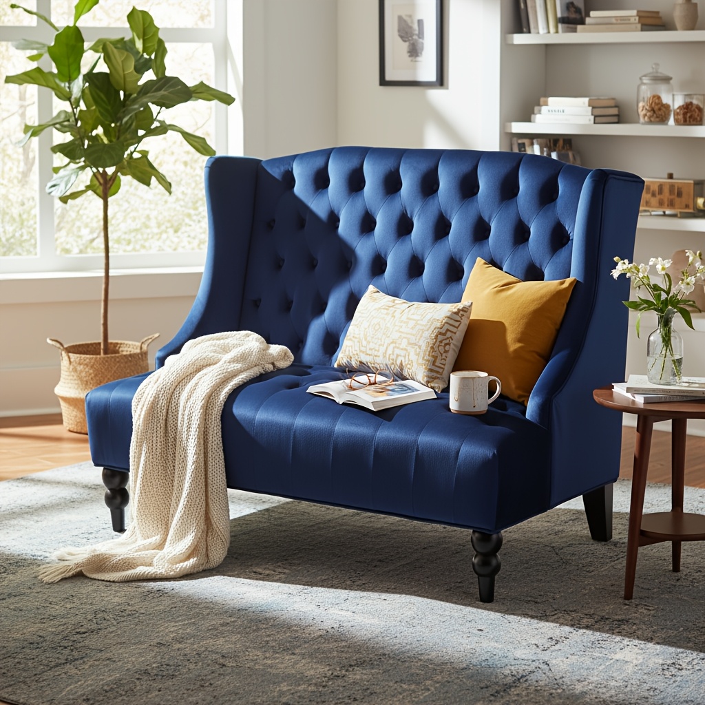50-Inch Two-Seater Sofa, Comfortable Velvet Fabric, Mid-Century Modern Style, Minimalist Design, Extended Backrest, Compact Two-Seater Suitable for Bedrooms, Apartments And Home Offices