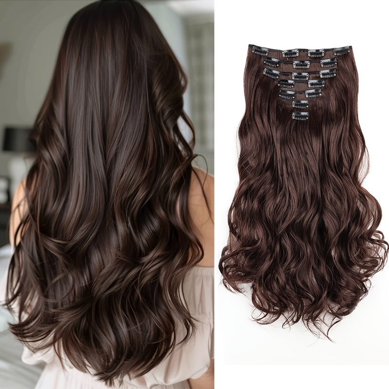 E-shop Elegante Gemischte Farben Clip-In Haarverlängerung für Frauen - 16 Clips, Langes Welliges Lockiges Synthetisches Haarteil für Volumen & Styling