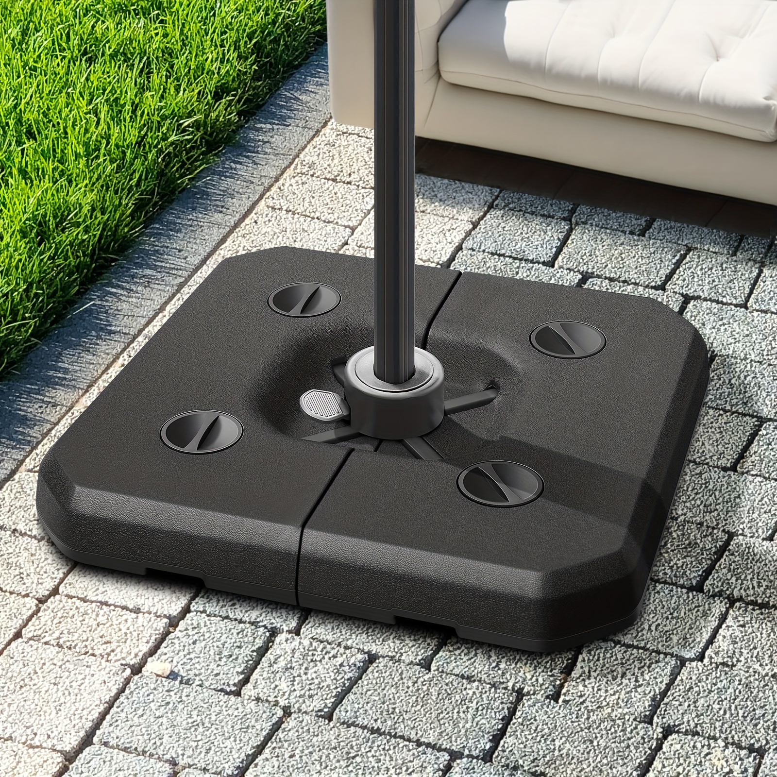 

2-piece Patio Umbrella Base, Water & Sand Filled Weighted Outdoor Umbrella Base, Square Cantilever Offset Umbrella Base, Wind-resistant Umbrella Base For 8 9 10ft Umbrella, 310lbs Capacity