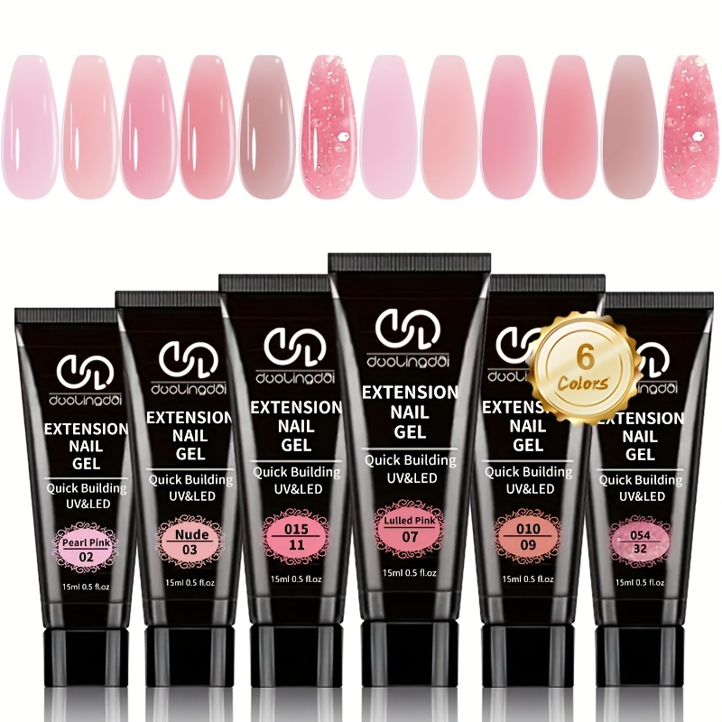 Duolingdai Poly Nail Extension Gel Set, 6 Colors Peach Pink, Cherry Soft Tones, For , Cute Wind Poly Gel, Semi-permanent, Suitable For Beginners Diy Nail Art - A Gift For Nails.