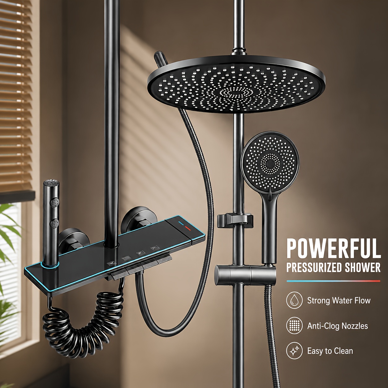 Modern High Pressure Rainfall Shower Set with Top Spray & Handheld