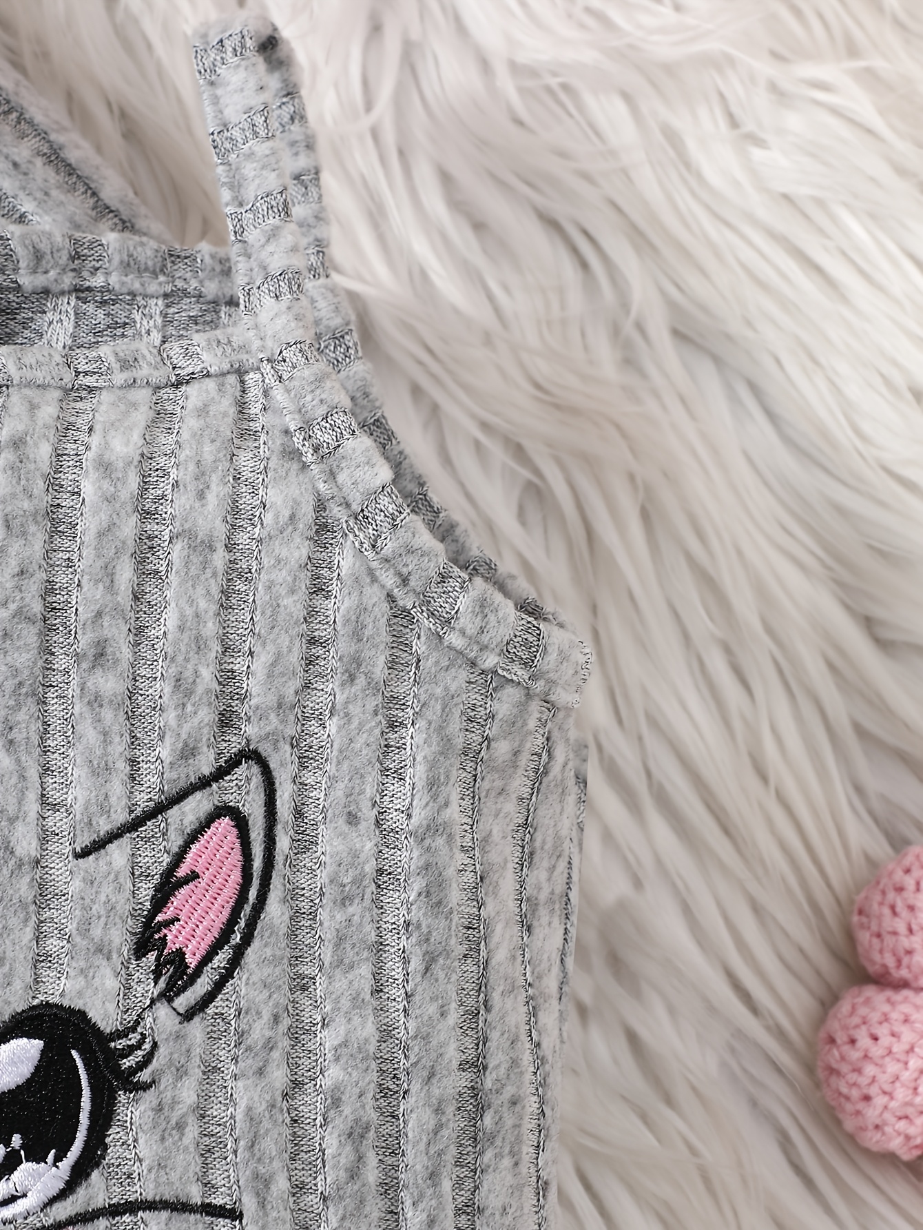 a cute and trendy two piece set for baby girls and toddlers featuring a hooded long sleeve top with ribbed stripes and a cat embroidered dress   outdoor activities and everyday wear making it an   gift   for girls on special occasions Product details 8
