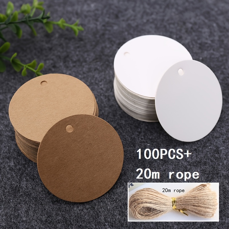 

100pcs Kraft Paper Tags With 20m Rope, Vintage Cardstock Labels For Baking, Gift Decor, Office Supplies, Smooth , Text-free