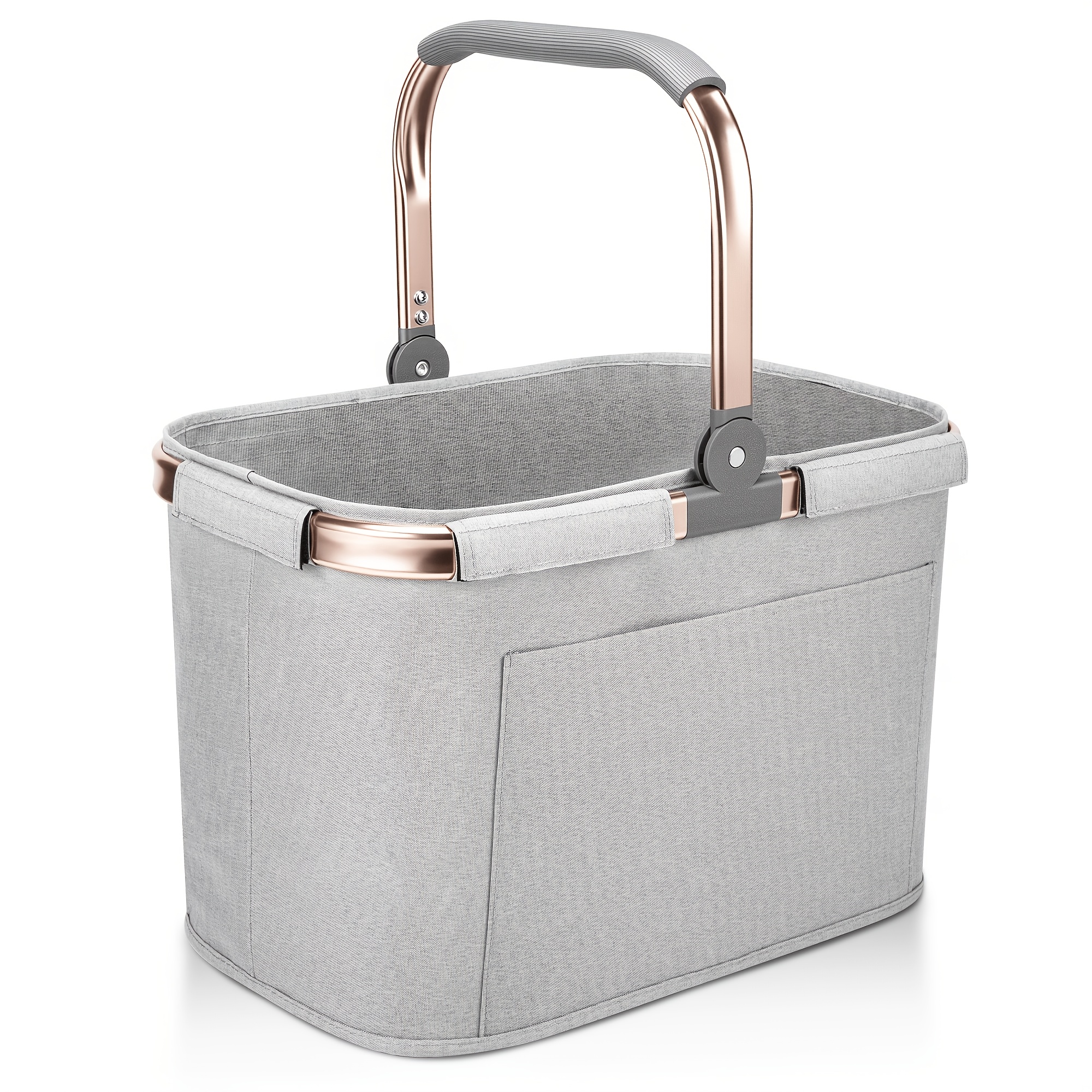 TEMU 30-liter Foldable Shopping Basket With A Sturdy Aluminum Frame, Removable Side Supports, A Padded Handle, And An Oxford Fabric Bag With Pocket;