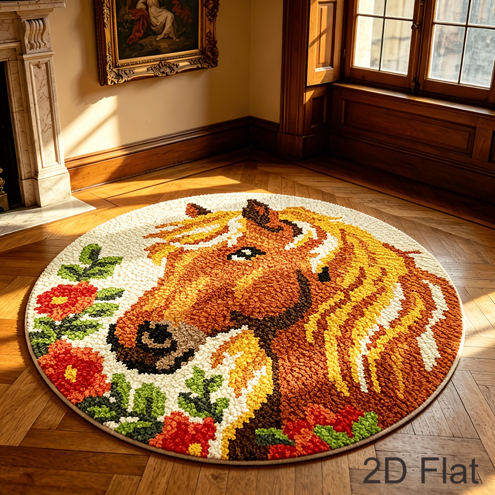 Horse Pattern Crochet Rug Kit, 2D Plane DIY Tutorial