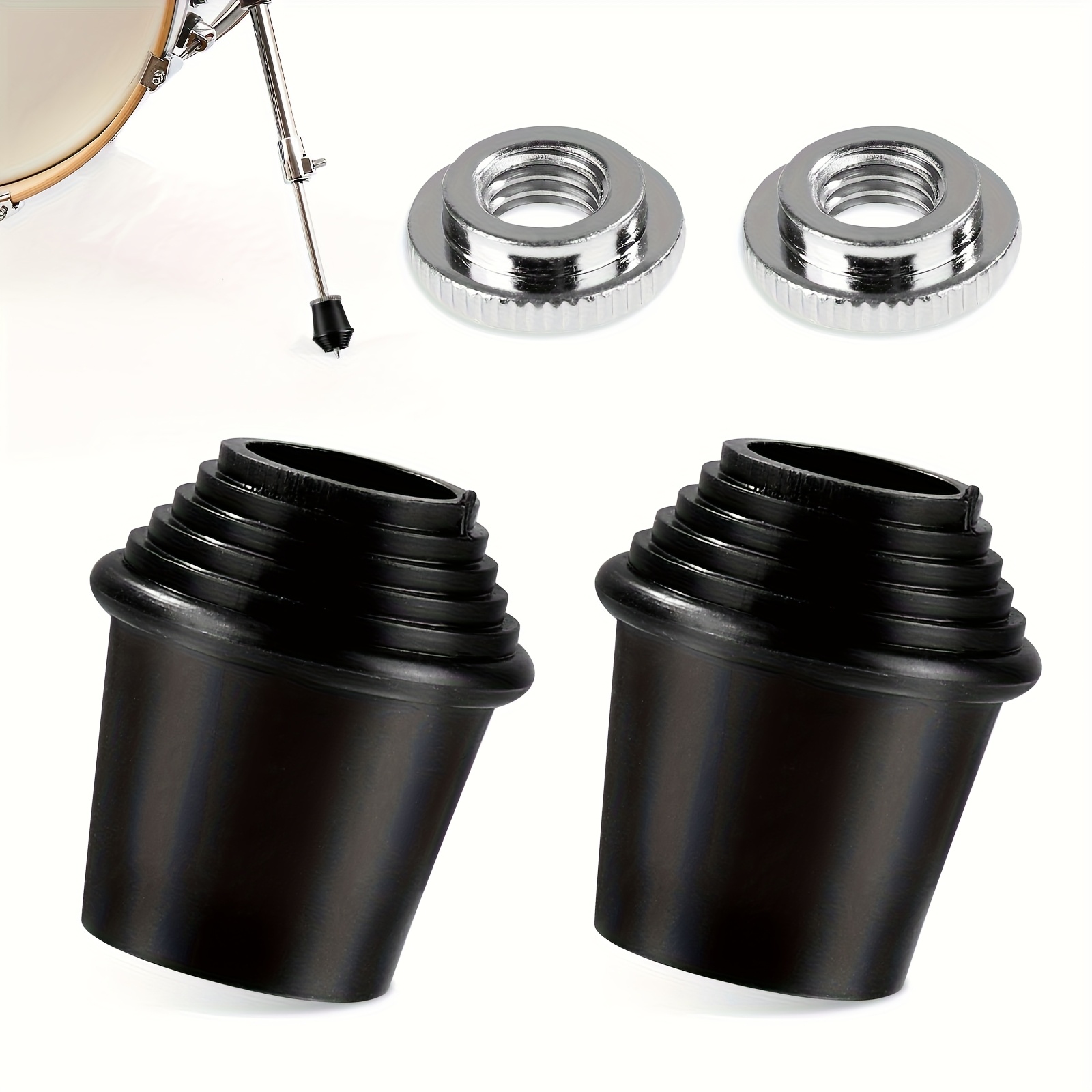 TEMU Set Of 2 Drum Spur Tips, Measuring 1..18 Inches, Featuring Threaded Rubber Feet With Nuts, Ideal As Replacement Components For Drum Stands In