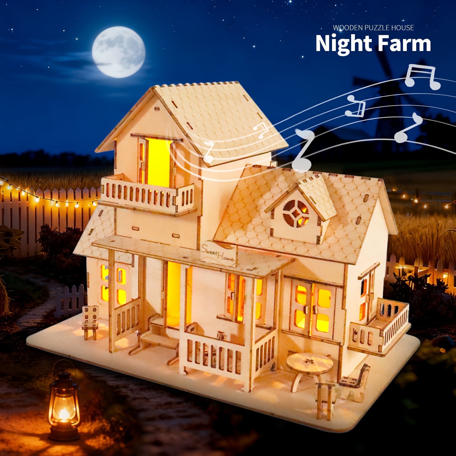 Image of Music Park 3d Wooden Puzzles For Sweet Hmoe Music Box Model Kits House Handmade Crafts Creative Gift For Christmas & Birthday