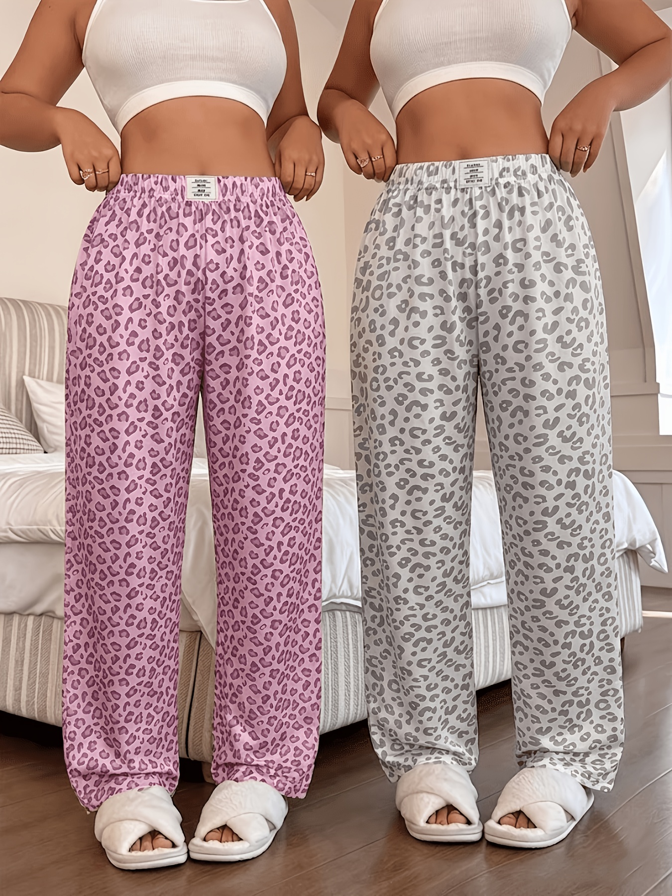 4pcs Long Pants Women'S Leopard Casual Loose Comfortable Home Wear And Outer Wear