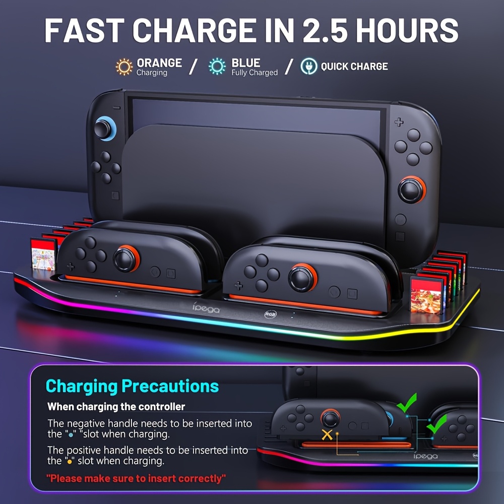 for   switch 2 charging dock with 12 game card storage, 9 rgb light  , magnetic plug-in   control charger station   switch 2 dock Product details 5