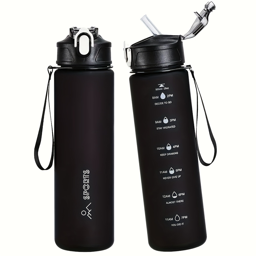 Image of 750ml Portable Straw Water Bottle With Carrying Strap, Leak-proof Plastic Water Bottle, Lightweight, Drop-resistant, Gradient Color, With Measurement Scale, Travel Water Bottle, Outdoor Sports Bottle
