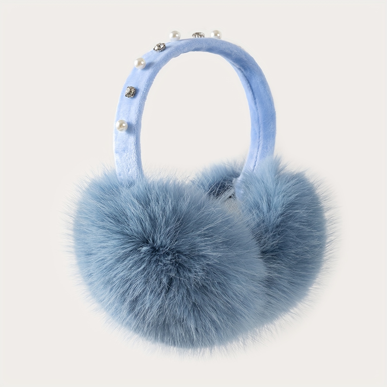 TEMU 1 Pair Of Women's And Rhinestone Embellished Long Fox Foldable Fashionable Warm Ear Muffs