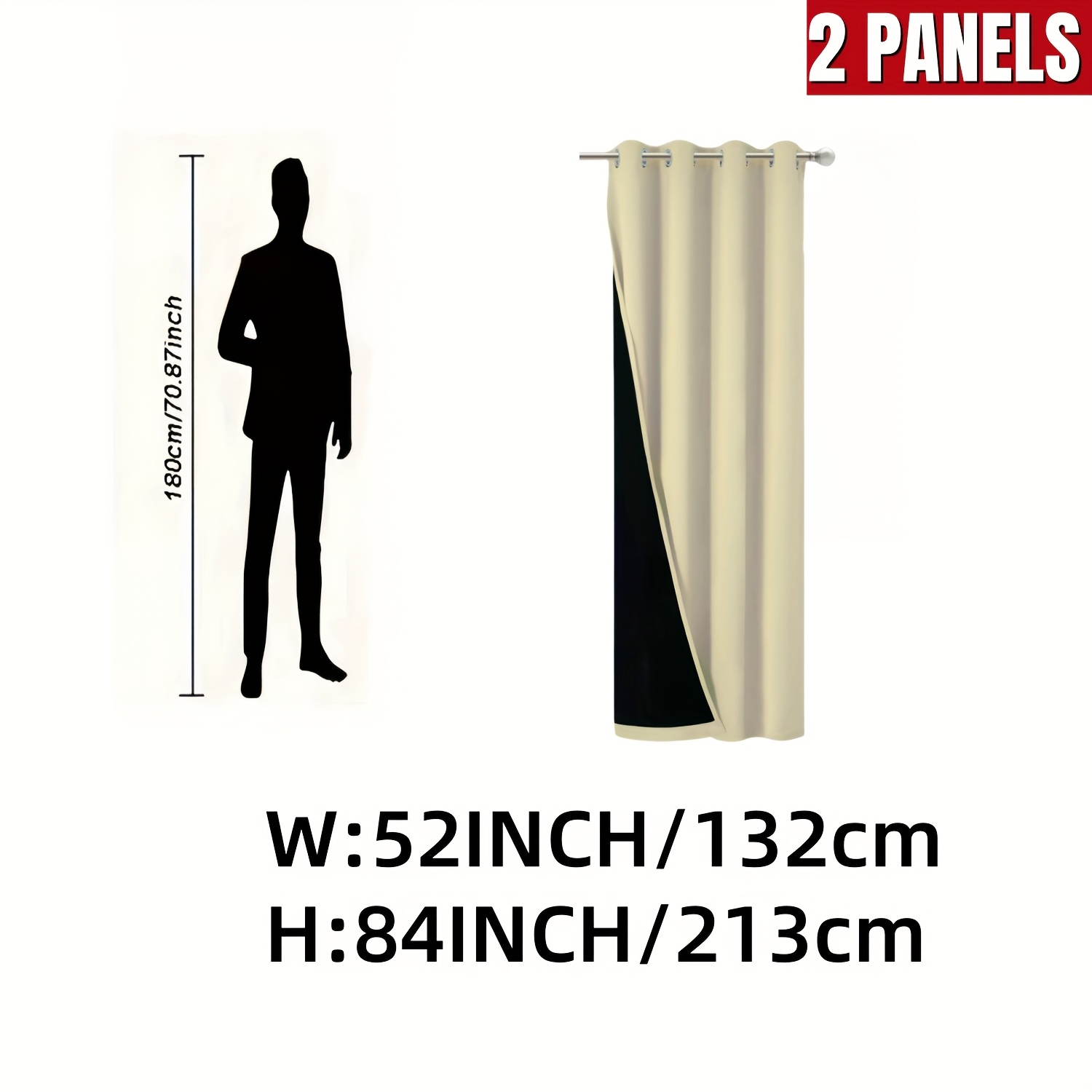TEMU 2panels, 100% Blackout Privacy Protected Polyester Curtains With Film Lamination, Eyelet Hanging Method, For Bedrooms And Living Rooms With