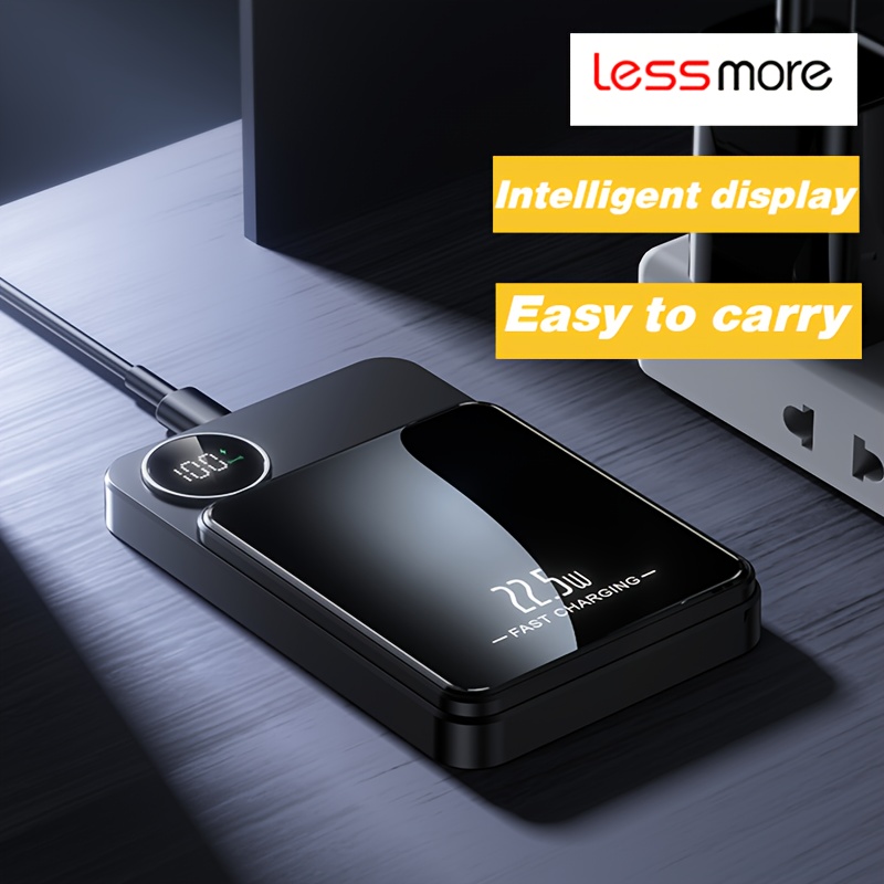 Cargador inalámbrico magnético Lessmore de 10000mAh, carga inalámbrica magnética/22.5W, puertos USB-C y Type-C, pantalla LED | Batería portátil para iPhone 16/15/14/13/12/11/XR/X, uso en exteriores, estación de carga portátil, cargador compacto