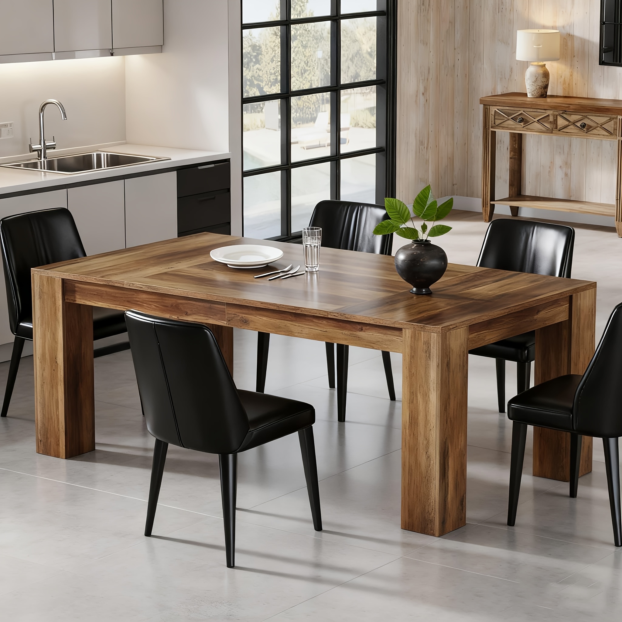 63-inch Dining Table For 4-6 People, Rectangular Kitchen Dinner Table, Farmhouse Wooden Eating Table For Home Kitchen, Dining Room
