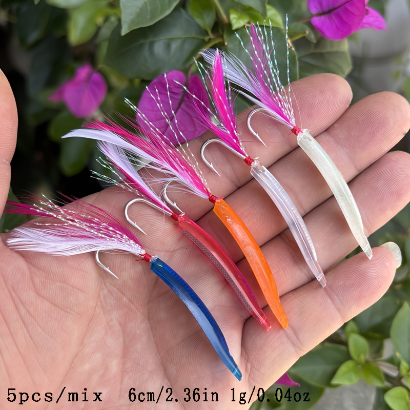 TEMU 5pcs Set Of New Drag Fishing Bow Horn Lure Road Bait Mackerel Big Needle Surface Drag Hard Bait Drag Shoes Airplane