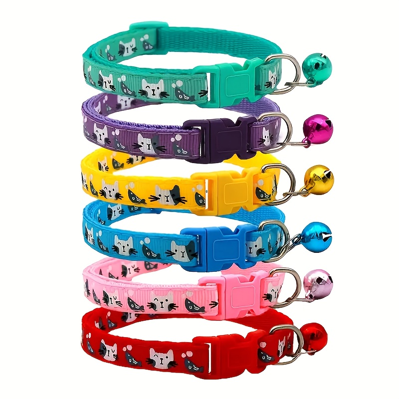 TEMU 6pcs Pet Cat Collar Set With Fish Pattern And Colorful Bells For Small To Medium-sized Cats