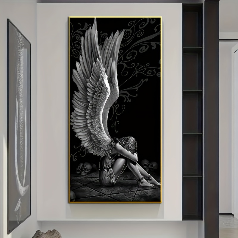 Angel Wings Black & White Canvas Print Wall Art Home cheapest Decor Poster Painting Set of 2 Pieces