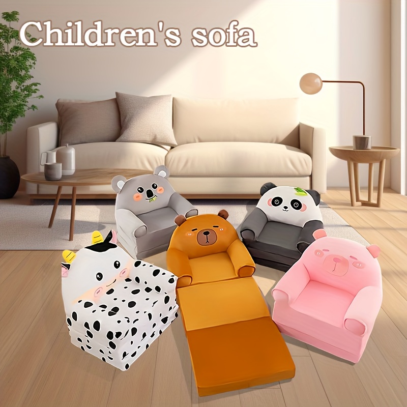 cute animal themed folding sofa chair convertible washable space saving design for home use bear panda cow and more adorable styles gray yellow   0