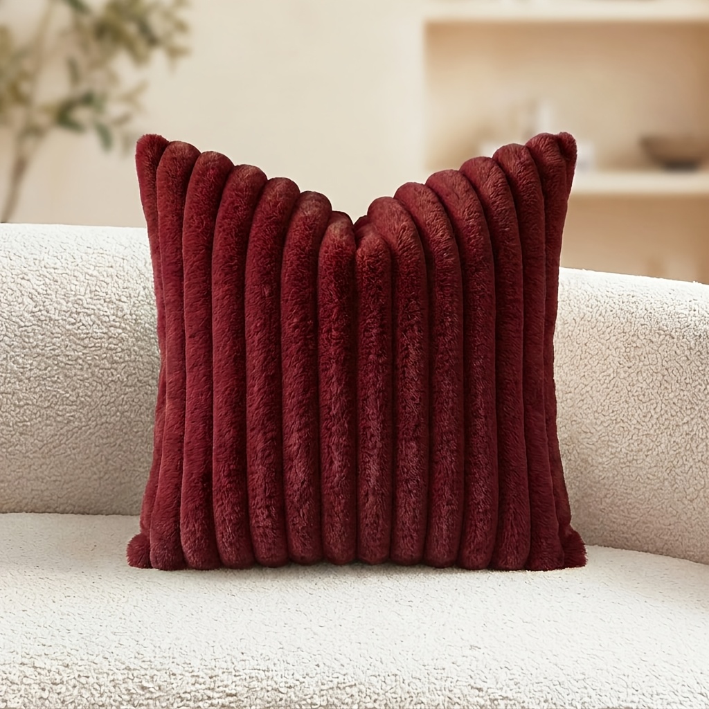 TEMU 1pc, Housse de coussin douce et moelleuse en peluche rayée, Housse de coussin de décoration intérieure moderne pour canapé, voiture, lit, Taie