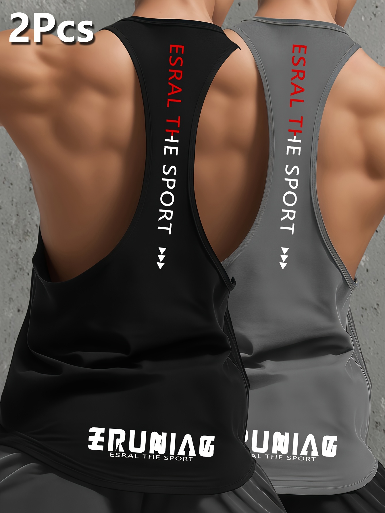 Men's vest 2pcs of sports fitness vest Breathable quick drying training vest summer thin top