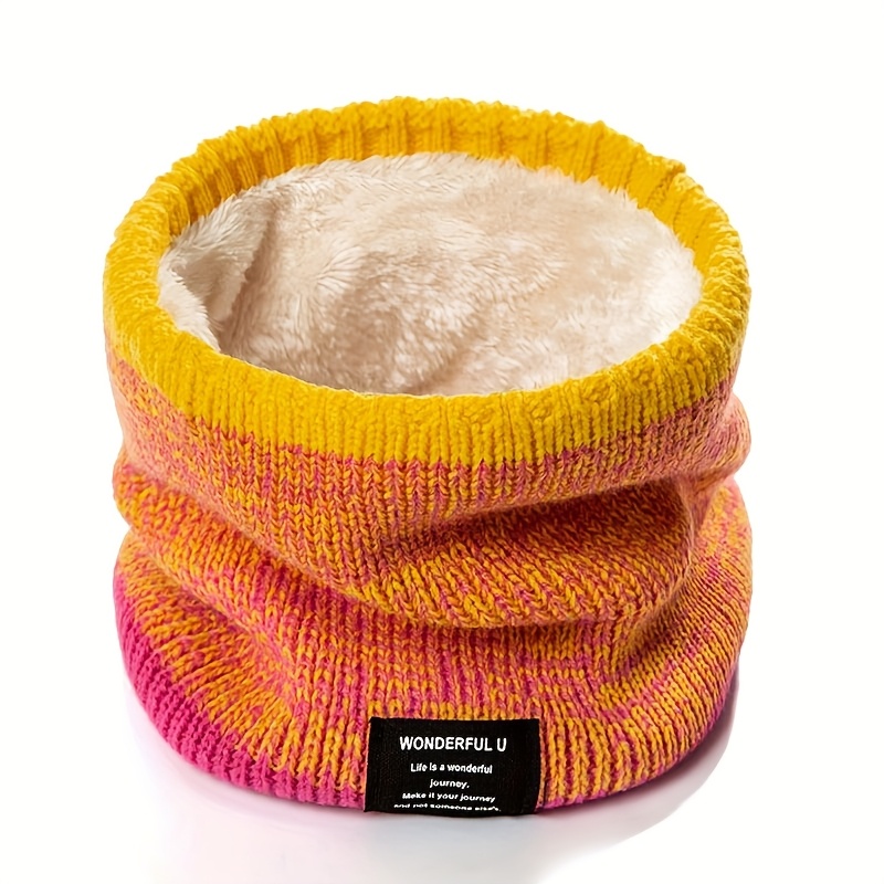 TEMU Écharpe Tricotée Dégradée avec Étiquette en Tissu à Lettres Tendance Automne Hiver Polaire Épaissie Double Couche Couvre-Nez Chaud Loisirs de