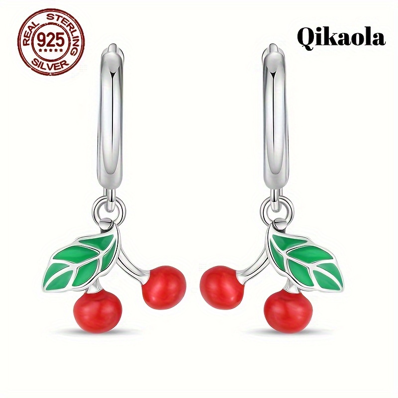 

Original 925 Sterling Silver Fruit Cherry High-quality Women's Earrings Elegant Pendant Earrings Minimalist Design Women's Earrings Party Wedding Jewelry Gift Silver Weight 3g