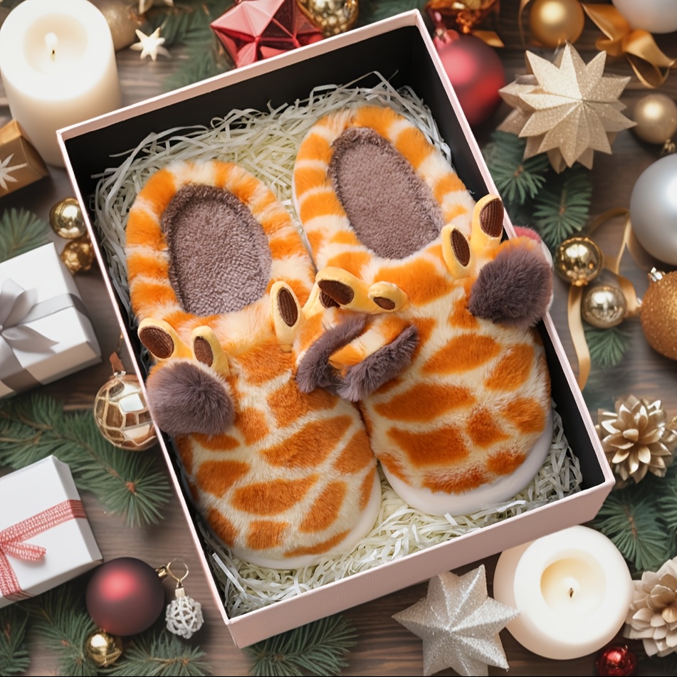 

Cute Cartoon Giraffe Plush Slippers Home Indoor Outdoor Sole Non-slip Couple Slippers