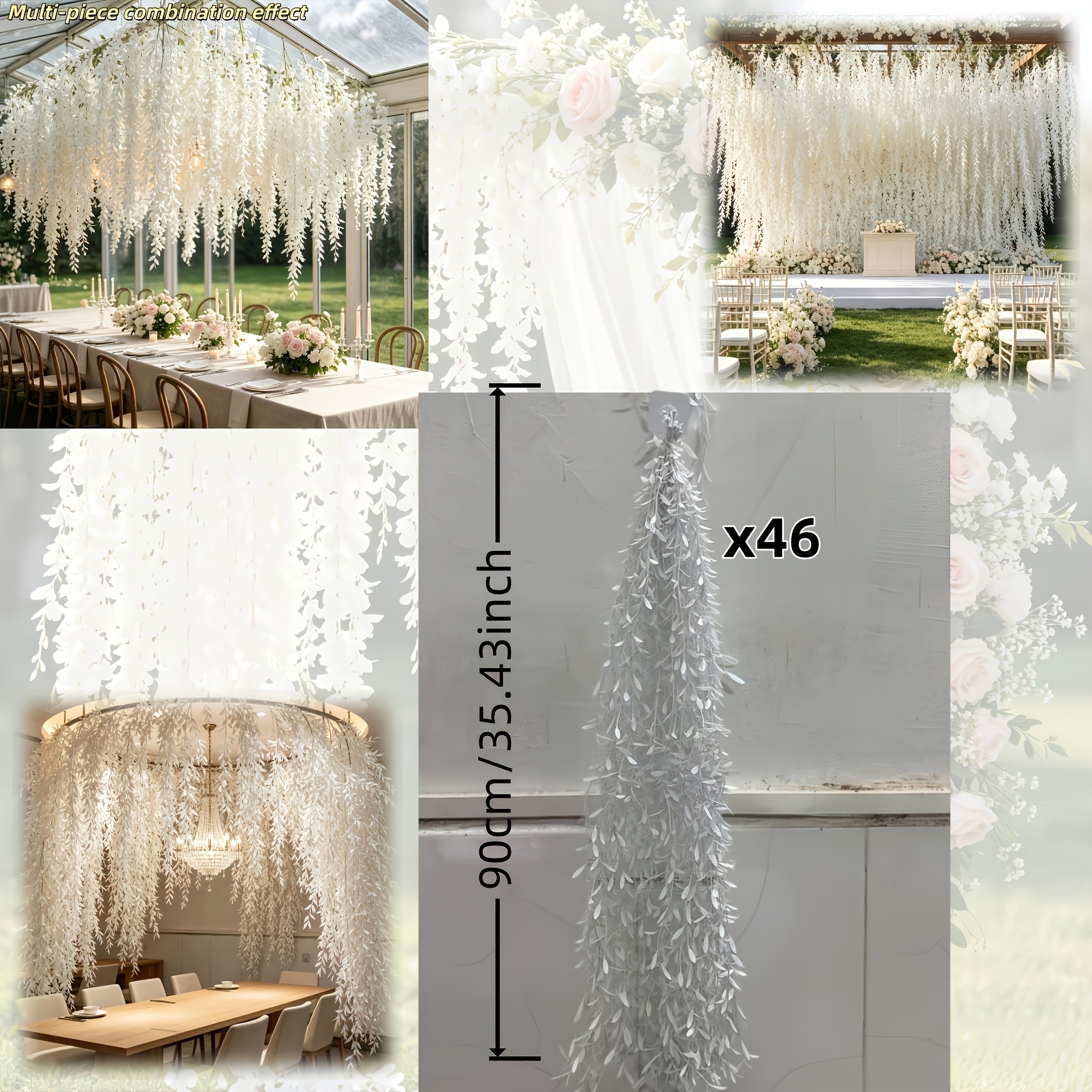 TEMU Lot de 46 bandes longues de rotin artificiel de blanche, suspendues tombantes pour décoration d' de mariage extérieure et de plafond, de plantes