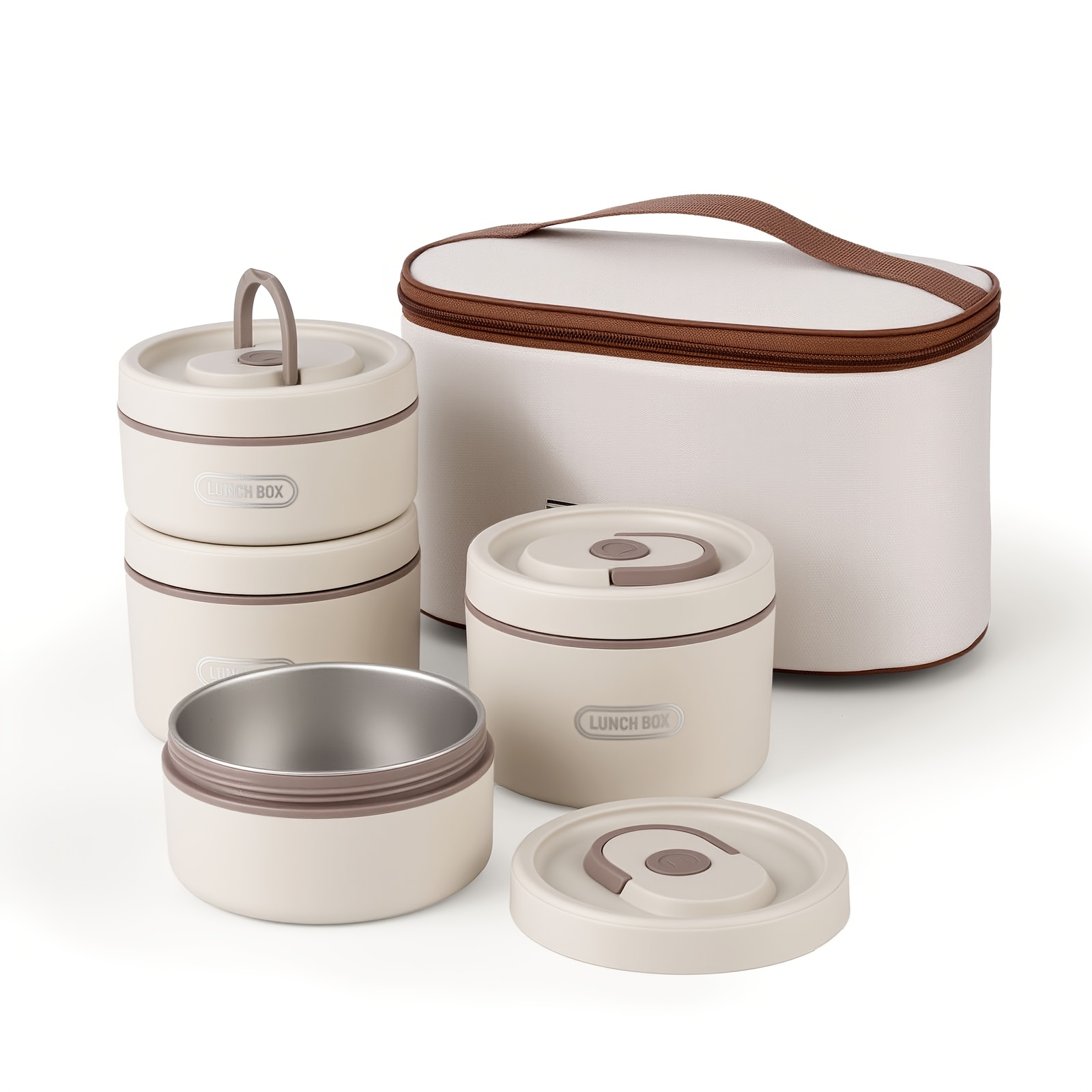 TEMU Lot de 4 Récipients Alimentaires Isothermes, Boîtes à Lunch avec Intérieur en Acier Inoxydable 304, Grande Multi-Spécifications, avec Sac