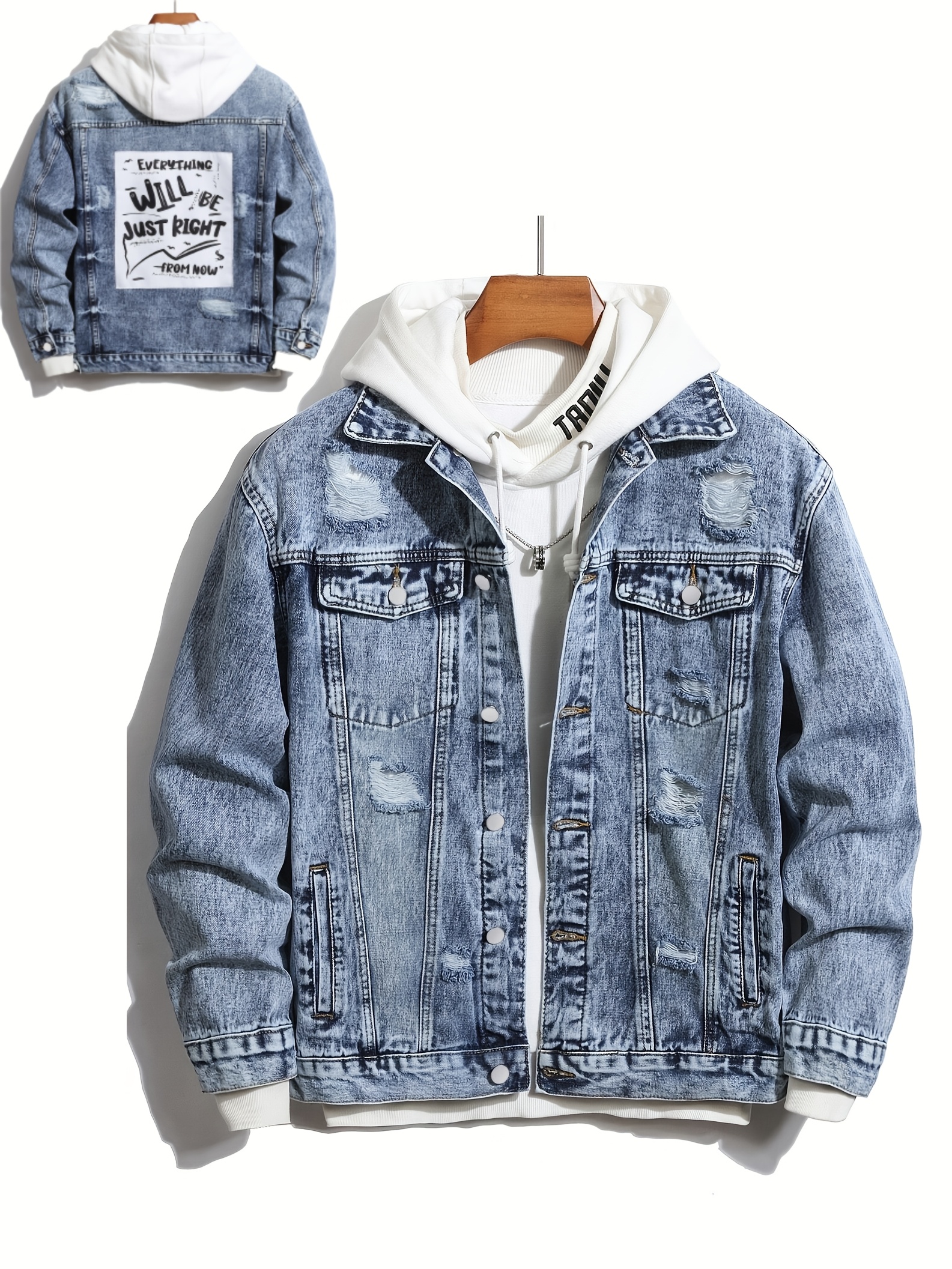 s vintage distressed blue denim jacket heavy duty workwear Temu