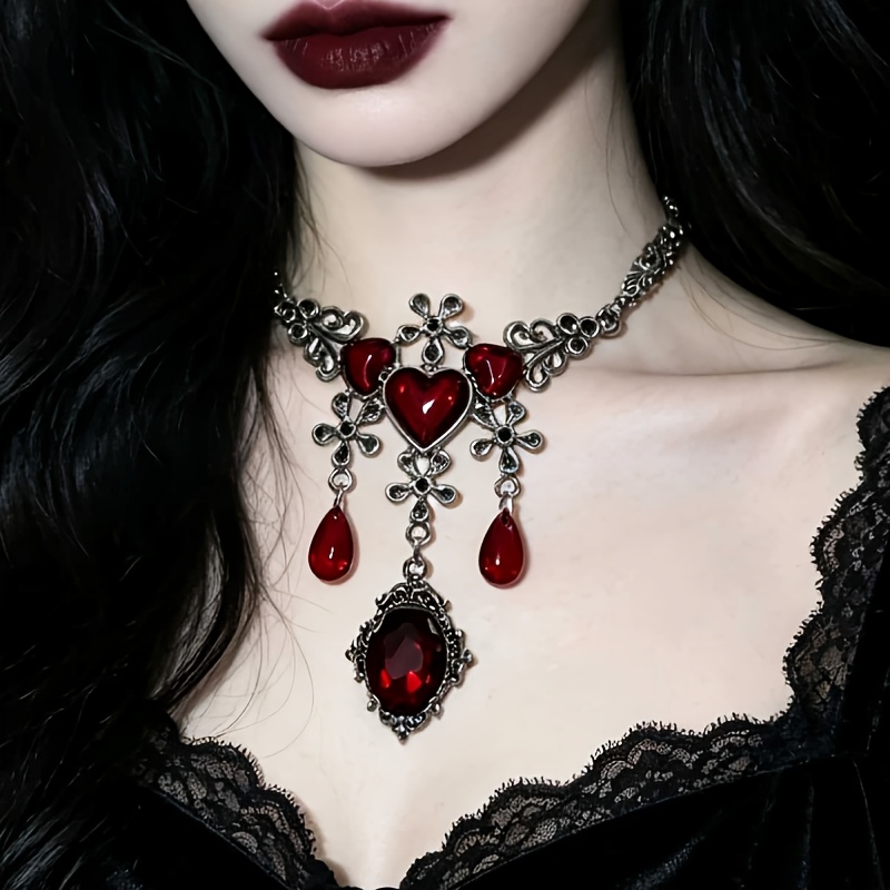 TEMU Collier avec pendentif rouge gothique rétro, bijou de cosplay de fête quotidienne pour femmes, cadeau pour amis et famille, collier d'Halloween