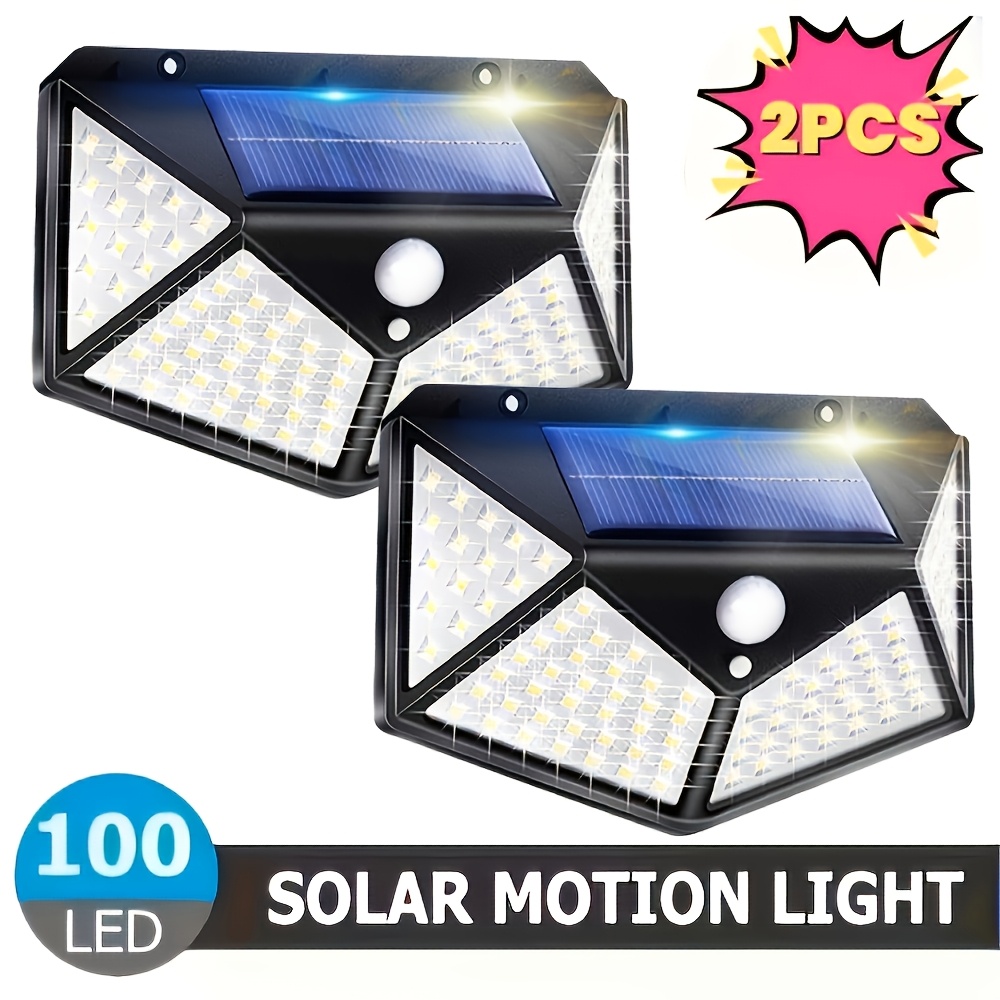 TEMU 2pcs 100 Led Solar Motion Sensor Wall Lights, Suitable For Outdoor Use; Solar-powered Security Floodlights; Solar Wall Lights That Automatically