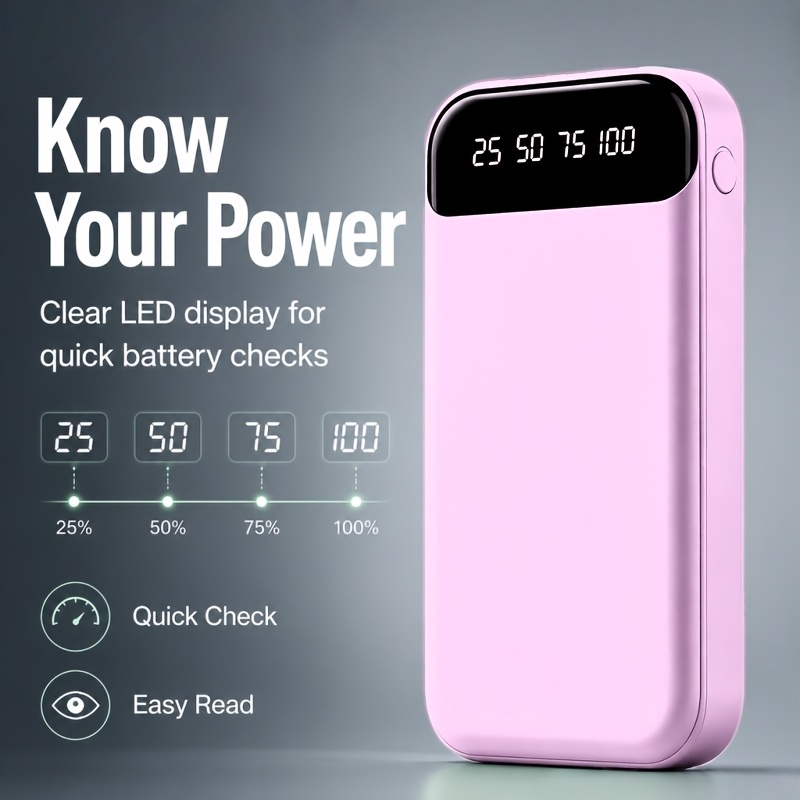 TEMU Color Options. High-capacity Portable Power Bank (10, 000 Mah), Portable Usb Charger With Led Display, Compatible With Ios And Android Devices,