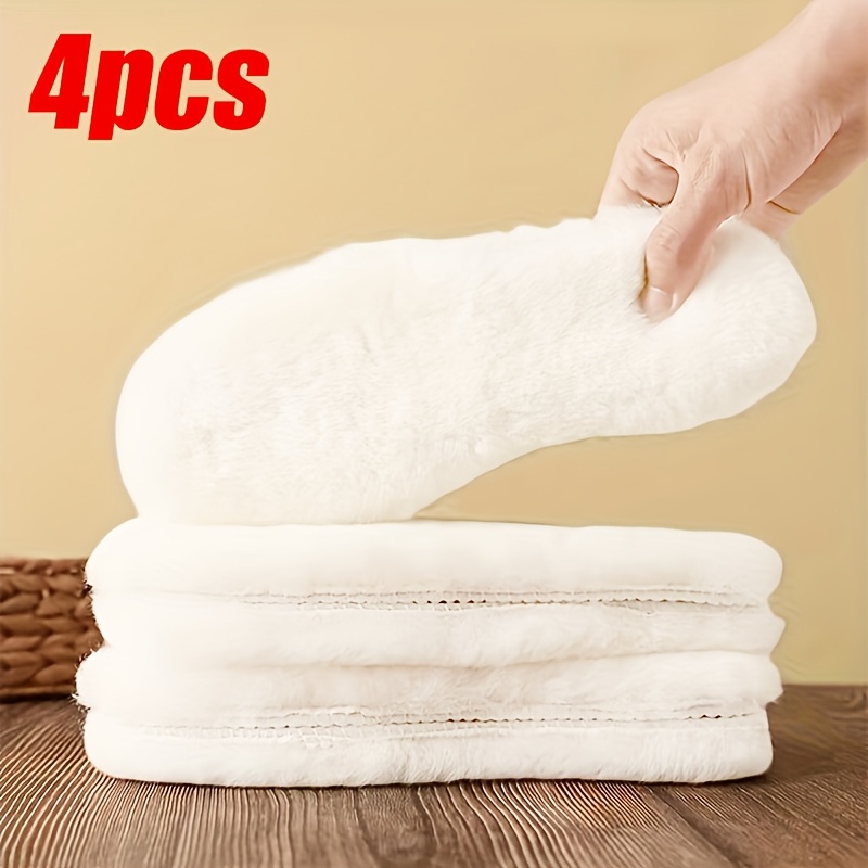 TEMU 4pcs/, Thick Plush Warm Insoles For Winter, Extra Thick And Breathable, Sweat-absorbent, Comfortable And Soft Sole