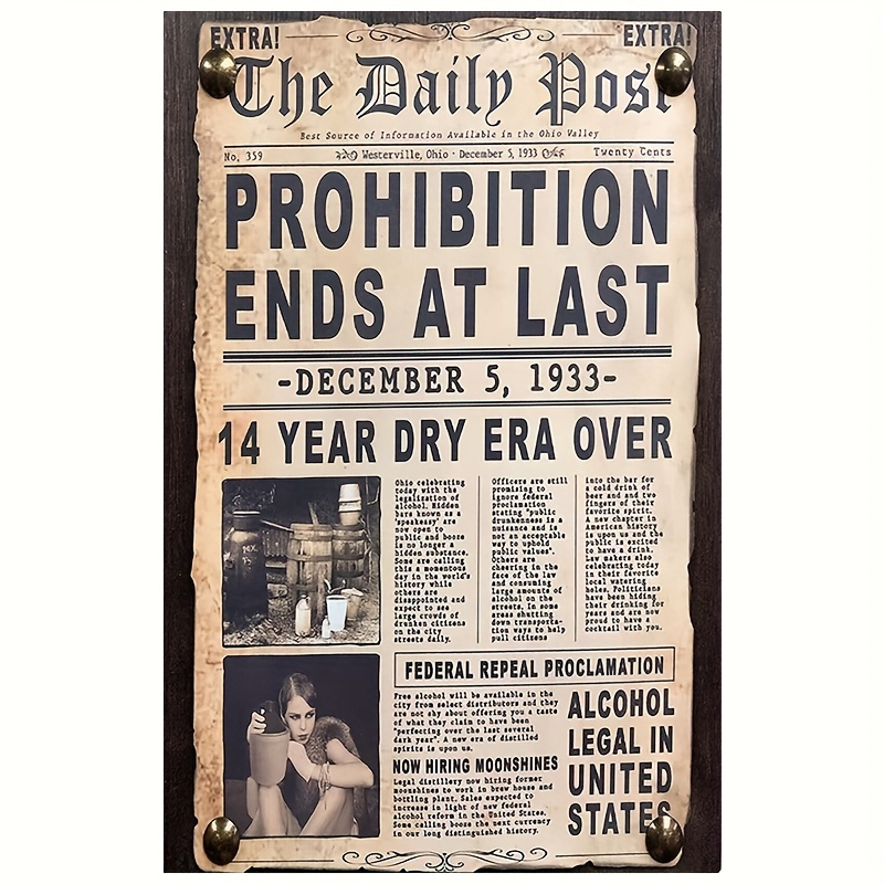 TEMU 2d Flat, 1pc Era 1920s-1930s Vintage Ban Newspaper Print Poster - Frameless Large 12"x18" (30x45cm) Replica 1933 & Bootlegging History Wall Art